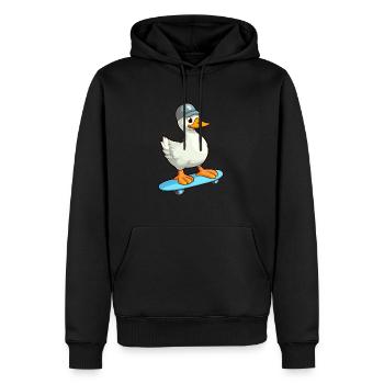 Drôle d’oie kawaii dessin animé animal de compagnie jouant à la planche à roulettes - Sweat à capuche Premium bio Homme - noir - Devant - Nico (187cm)