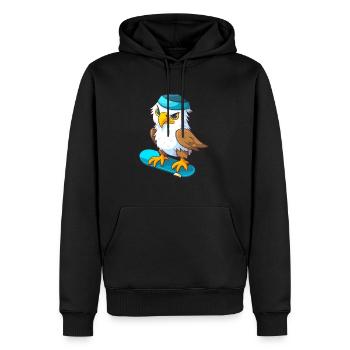 Lustiger Adler Kawaii Cartoon Haustier spielt Skateboard - Männer Premium Bio Hoodie - Schwarz - Vorne - Nico (187cm)