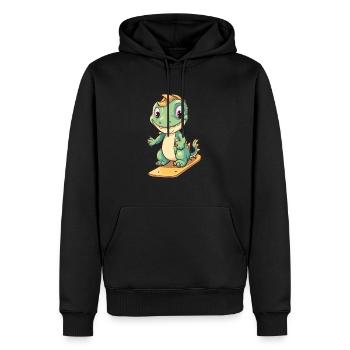 Lustiger Drache Kawaii Cartoon Haustier spielt Skateboard - Männer Premium Bio Hoodie - Schwarz - Vorne - Nico (187cm)