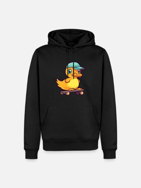 Grappig Eend Kawaii Cartoon Huisdier Spelen Skateboard - Mannen Premium Bio hoodie - zwart