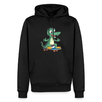 Lustiges Krokodil Kawaii Cartoon spielt Skateboard - Männer Premium Bio Hoodie - Schwarz - Vorne - Nico (187cm)