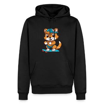 Funny Chipmunk Kawaii Cartoon Playing Skateboard - Men’s Premium Organic Hoodie - black - Front - Nico (187cm)