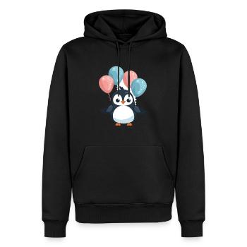 Pinguin Kawaii Cartoon Haustier spielt mit Luftballons - Männer Premium Bio Hoodie - Schwarz - Vorne - Nico (187cm)
