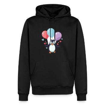 Pinguin Kawaii Cartoon Haustier spielt mit Luftballons - Männer Premium Bio Hoodie - Schwarz - Vorne - Nico (187cm)
