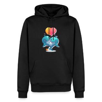 Delfine Kawaii Cartoon Haustier spielt mit Luftballons - Männer Premium Bio Hoodie - Schwarz - Vorne - Nico (187cm)