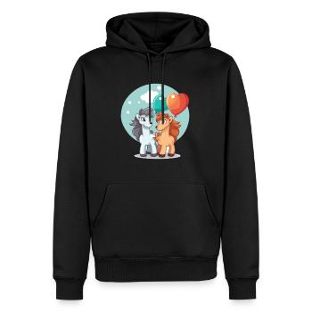 Pferde Kawaii Cartoon Haustier spielt mit Luftballons - Männer Premium Bio Hoodie - Schwarz - Vorne - Nico (187cm)
