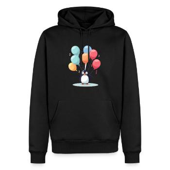 Pinguin Kawaii Cartoon Haustier spielt mit Luftballons - Männer Premium Bio Hoodie - Schwarz - Vorne - Nico (187cm)