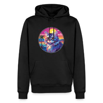 Chat britannique à poil long Aquarelle dessin animé Kawaii - Sweat à capuche Premium bio Homme - noir - Devant - Nico (187cm)