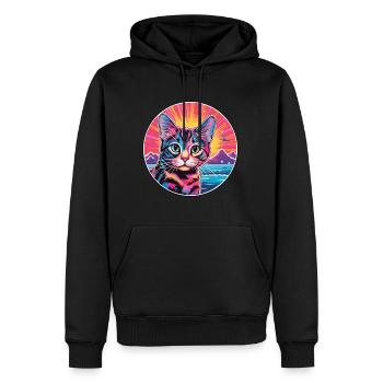 Dessin animé aquarelle chat américain Wirehair Kawaii - Sweat à capuche Premium bio Homme - noir - Devant - Nico (187cm)