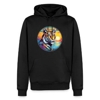 Liger hybride Lion tigre chat aquarelle dessin animé animal de compagnie - Sweat à capuche Premium bio Homme - noir - Devant - Nico (187cm)