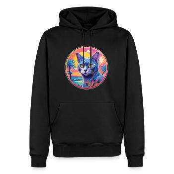 Race de chat bleu russe aquarelle dessin animé Kawaii - Sweat à capuche Premium bio Homme - noir - Devant - Nico (187cm)