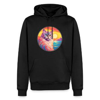Chat allemand à poil long Aquarelle Dessin animé Kawaii - Sweat à capuche Premium bio Homme - noir - Devant - Nico (187cm)