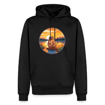 Castor Aquarelle Colorée Dessin Animé Kawaii Animal - Sweat à capuche Premium bio Homme - noir - Devant - Nico (187cm)