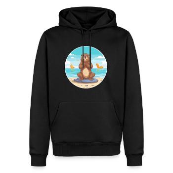 Biber-Karikatur Yoga Strand Sommer Illustration - Männer Premium Bio Hoodie - Schwarz - Vorne - Nico (187cm)