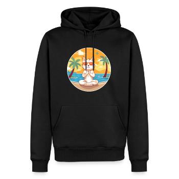 Dessin animé de chat Yoga plage Illustration d’été - Sweat à capuche Premium bio Homme - noir - Devant - Nico (187cm)