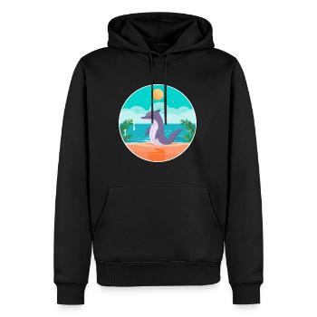 Delphin-Karikatur-Yoga-Strand-Sommer-Illustration - Männer Premium Bio Hoodie - Schwarz - Vorne - Nico (187cm)