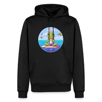 Frosch-Karikatur-Yoga-Strand-Sommer-Illustration - Männer Premium Bio Hoodie - Schwarz - Vorne - Nico (187cm)