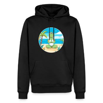 Iguane Cartoon Yoga Plage Illustration D’été - Sweat à capuche Premium bio Homme - noir - Devant - Nico (187cm)