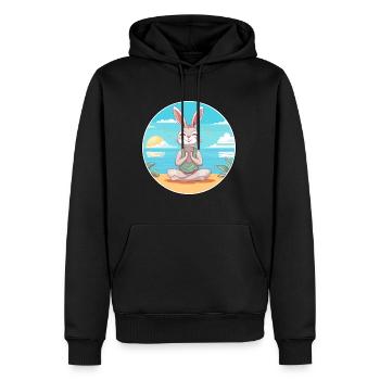 Lapin Cartoon Yoga Plage Illustration D’été - Sweat à capuche Premium bio Homme - noir - Devant - Nico (187cm)