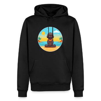 Pudel-Hundekarikatur-Yoga-Strand-Sommer-Illustration - Männer Premium Bio Hoodie - Schwarz - Vorne - Nico (187cm)