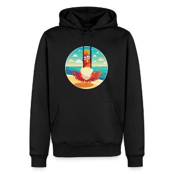 Coq Cartoon Yoga Plage Illustration D’été - Sweat à capuche Premium bio Homme - noir - Devant - Nico (187cm)