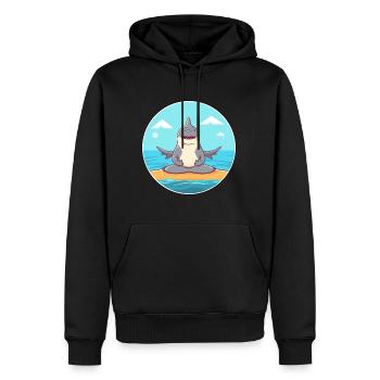 Hai-Cartoon-Yoga-Strand-Sommer-Illustration - Männer Premium Bio Hoodie - Schwarz - Vorne - Nico (187cm)