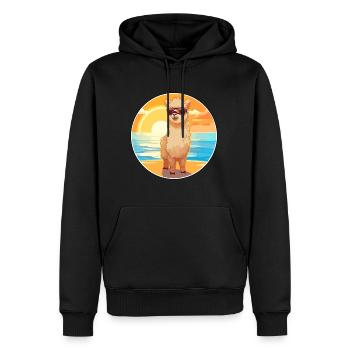 Alpaga drôle dessin animé Kawaii plage Illustration - Sweat à capuche Premium bio Homme - noir - Devant - Nico (187cm)