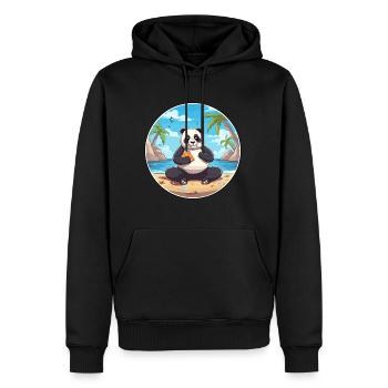 Panda-Cartoon-Yoga-Strand-Sommer-Illustration - Männer Premium Bio Hoodie - Schwarz - Vorne - Nico (187cm)