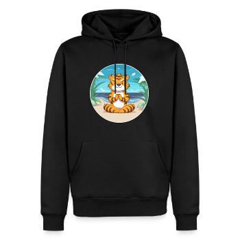 Tiger Cartoon Yoga Strand Sommer Illustration - Männer Premium Bio Hoodie - Schwarz - Vorne - Nico (187cm)
