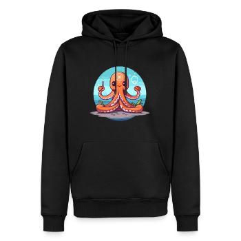 Poulpe Dessin Animé Yoga Plage Été Illustration - Sweat à capuche Premium bio Homme - noir - Devant - Nico (187cm)