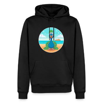 Pfau-Cartoon-Yoga-Strand-Sommer-Illustration - Männer Premium Bio Hoodie - Schwarz - Vorne - Nico (187cm)