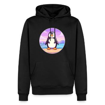 Pinguin-Cartoon-Yoga-Strand-Sommer-Illustration - Männer Premium Bio Hoodie - Schwarz - Vorne - Nico (187cm)