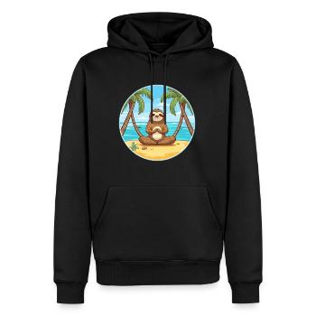 Faultier Karikatur Yoga Strand Sommer Illustration - Männer Premium Bio Hoodie - Schwarz - Vorne - Nico (187cm)
