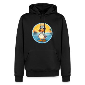 Canard drôle dessin animé Kawaii plage Illustration - Sweat à capuche Premium bio Homme - noir - Devant - Nico (187cm)
