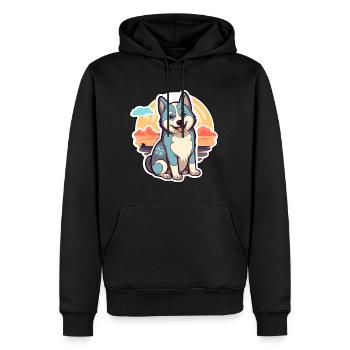 Husky Hund Lustige Karikatur Kawaii Strand Illustration - Männer Premium Bio Hoodie - Schwarz - Vorne - Nico (187cm)