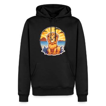 Lion Drôle Dessin Animé Kawaii Plage Illustration - Sweat à capuche Premium bio Homme - noir - Devant - Nico (187cm)