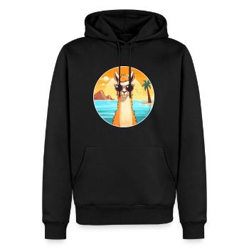 Lama Lustige Karikatur Kawaii Strand Illustration - Männer Premium Bio Hoodie - Schwarz - Vorne - Nico (187cm)