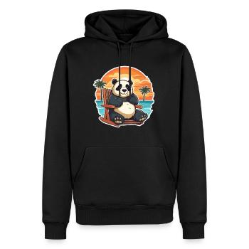 Panda Dessin Animé Drôle Kawaii Plage Illustration - Sweat à capuche Premium bio Homme - noir - Devant - Nico (187cm)