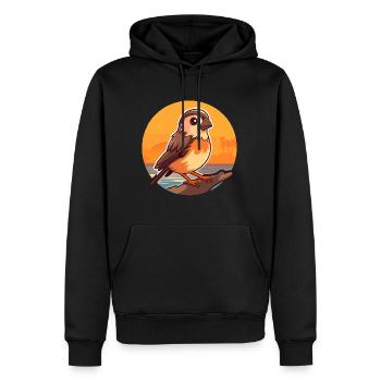 Moineau drôle de dessin animé kawaii plage Illustration - Sweat à capuche Premium bio Homme - noir - Devant - Nico (187cm)