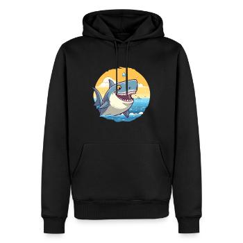 Requin drôle de dessin animé kawaii plage illustration - Sweat à capuche Premium bio Homme - noir - Devant - Nico (187cm)