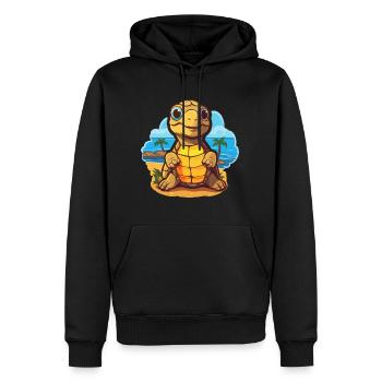 Tortue de mer drôle dessin animé kawaii plage illustration - Sweat à capuche Premium bio Homme - noir - Devant - Nico (187cm)