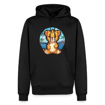 Tiger Lustige Karikatur Kawaii Strand Illustration - Männer Premium Bio Hoodie - Schwarz - Vorne - Nico (187cm)