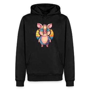 Lustige Cartoon-Kawaii-Strandillustration des Schweins - Männer Premium Bio Hoodie - Schwarz - Vorne - Nico (187cm)