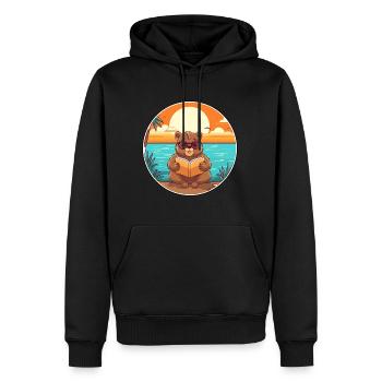 Castor Mignon Drôle Dessin Animé Kawaii Livre Plage - Sweat à capuche Premium bio Homme - noir - Devant - Nico (187cm)