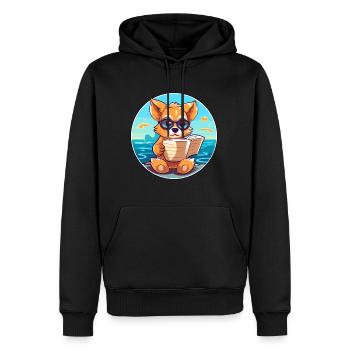 Chien Mignon Drôle Dessin Animé Kawaii Livre Plage - Sweat à capuche Premium bio Homme - noir - Devant - Nico (187cm)