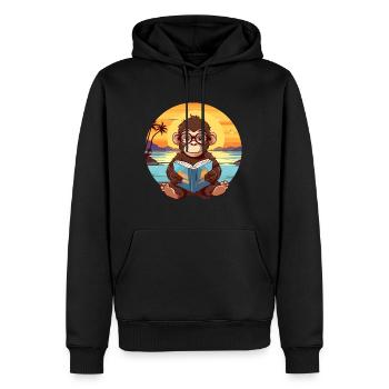 Affe Niedliche Lustige Karikatur Kawaii Buch Strand - Männer Premium Bio Hoodie - Schwarz - Vorne - Nico (187cm)