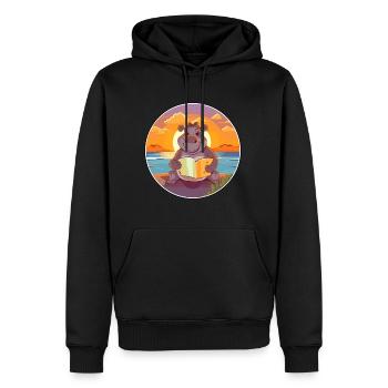 Nilpferd, niedlich, lustig, Cartoon, Kawaii, Buch, Strand - Männer Premium Bio Hoodie - Schwarz - Vorne - Nico (187cm)