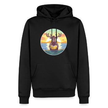 Elch Niedliche Lustige Karikatur Kawaii Buch Strand - Männer Premium Bio Hoodie - Schwarz - Vorne - Nico (187cm)