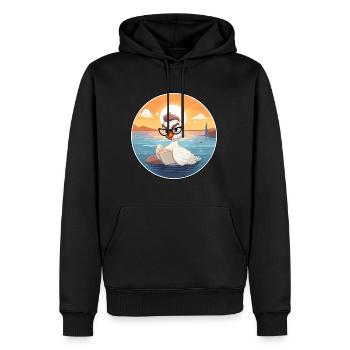 Cygne Mignon Dessin Animé Drôle Kawaii Livre Plage - Sweat à capuche Premium bio Homme - noir - Devant - Nico (187cm)