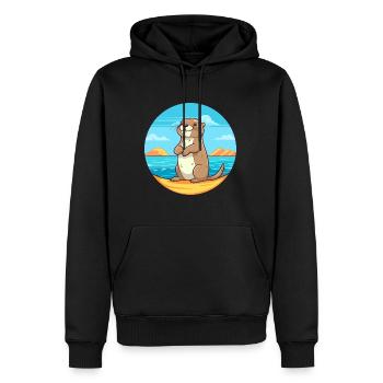 Loutre aquarelle dessin animé Kawaii Clipart Animal - Sweat à capuche Premium bio Homme - noir - Devant - Nico (187cm)
